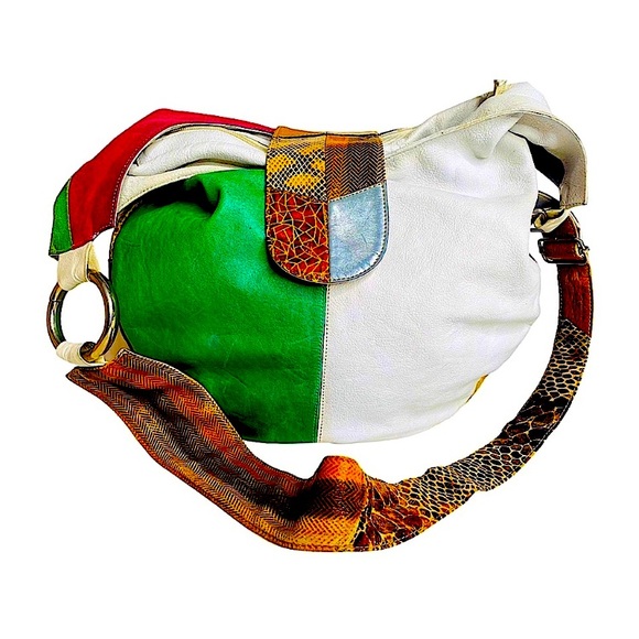 Vintage Handbags - Vintage 90s Patchwork Leather Hobo Sling Crossbody